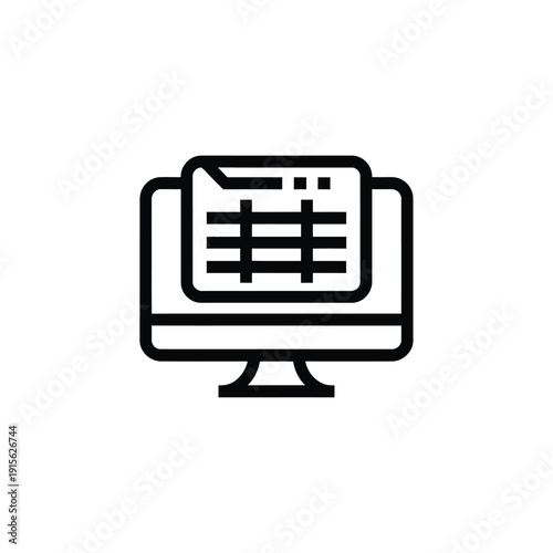 Simple line drawing of a computer monitor displaying a document