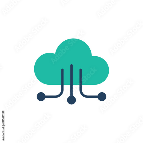 Stylized teal cloud icon with dark blue connection lines and nodes