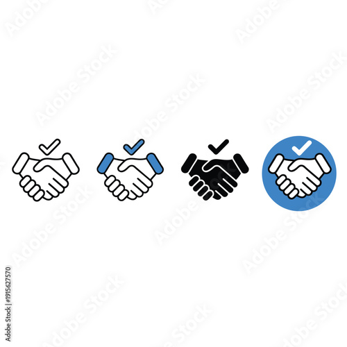 Four variations of a handshake icon representing agreement and partnership