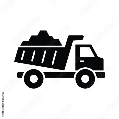 Simple black silhouette of a dump truck with a full cargo bed