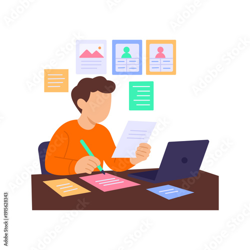 Content Writing, creating optimized content for search engines, Flat Vector Illustration