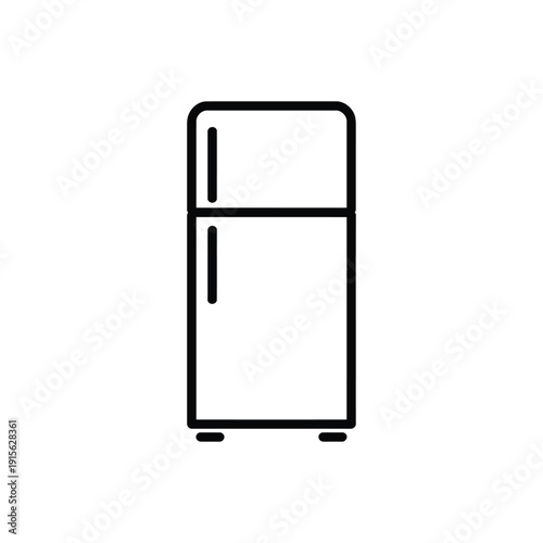Simple black and white line drawing of a modern refrigerator appliance