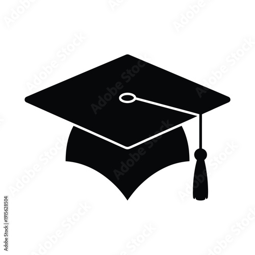 Simple black silhouette of a graduation cap with a tassel