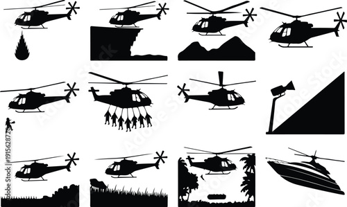 Helicopter Flying Icon Isolated Vector Modern Helicopter Silhouette Icon Vector Pack