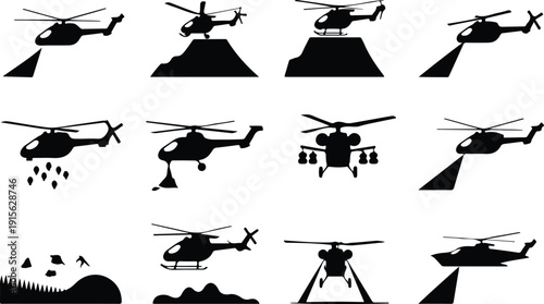 Helicopter Flying Icon Isolated Vector Modern Helicopter Silhouette Icon Vector Pack