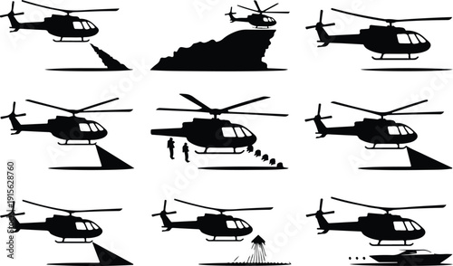 Helicopter Flying Icon Isolated Vector Modern Helicopter Silhouette Icon Vector Pack