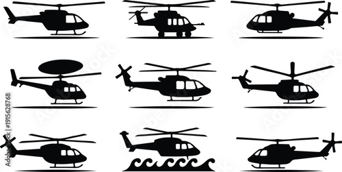 Helicopter Flying Icon Isolated Vector Modern Helicopter Silhouette Icon Vector Pack