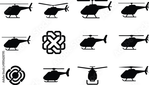 Helicopter Flying Icon Isolated Vector Modern Helicopter Silhouette Icon Vector Pack