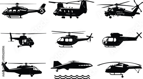 Helicopter Flying Icon Isolated Vector Modern Helicopter Silhouette Icon Vector Pack
