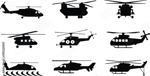 Helicopter Flying Icon Isolated Vector Modern Helicopter Silhouette Icon Vector Pack