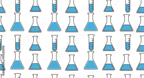 beakers filled with blue liquid on white background