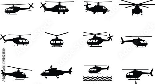 Helicopter Flying Icon Isolated Vector Modern Helicopter Silhouette Icon Vector Pack