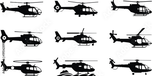 Helicopter Flying Icon Isolated Vector Modern Helicopter Silhouette Icon Vector Pack