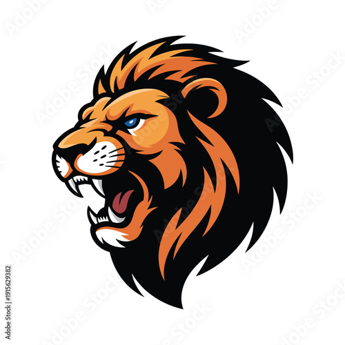 A fierce lion head illustration with an intense and powerful expression