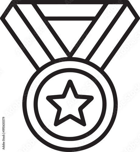 Award medal line icon with ribbon tails and circular medallion center thin outline style.