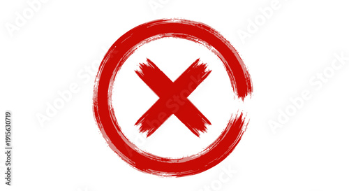 Red cross mark inside a circle, symbolizing rejection or a wrong answer, rendered in a brushstroke style