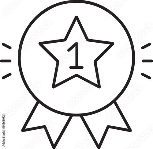 Honor medal line icon with ribbon loop and minimal circular medallion outline.