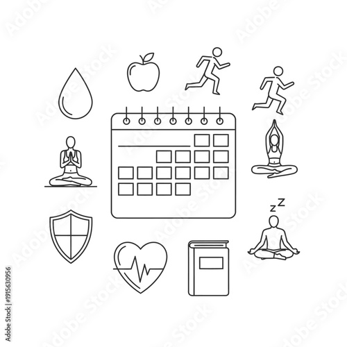 Healthy Lifestyle Icons Set for Wellness and Fitness Programs.
