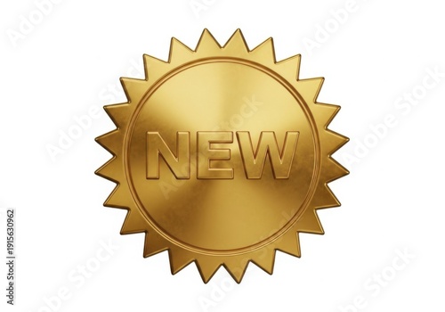 Golden new product badge isolated on white background