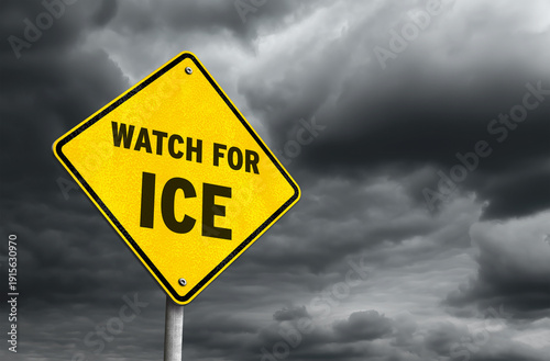 Watch for ice - road sign warning