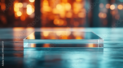 Wallpaper Mural A minimalist image featuring a transparent glass plate set on a sleek surface, reflecting warm colors, representing simplicity, elegance, and modern design aesthetics. Torontodigital.ca