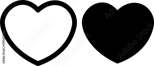 Collection of popular social media button icons, including heart, thumbs up, send, and message, in contrasting outlined and filled black vector styles.