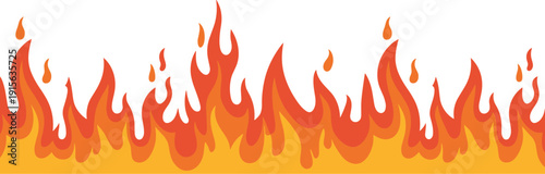 Cartoon Fire Flames Border with Burning Blaze Heat and Orange Red Flame Vector Illustration