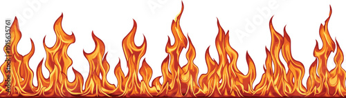 Realistic Fire Flames Border with Burning Blaze Hot Inferno and Glowing Flame Vector Illustration