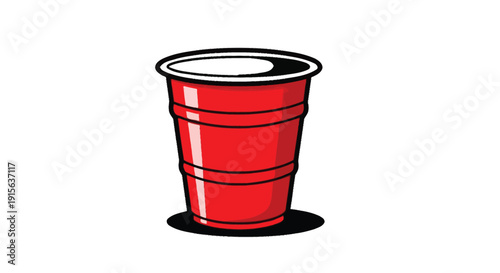 Red plastic cup with glossy finish on a white background illustration