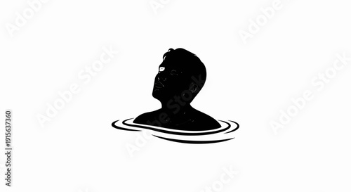Silhouette of a person emerging from water, looking upwards