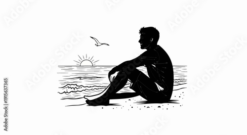 Silhouette of a person enjoying a sunset on the beach