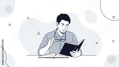 Man reading a book, knowledge, education, learning, study, focus