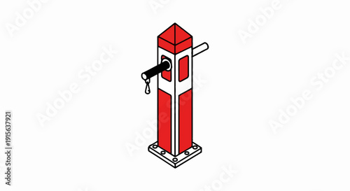 Red and white striped post with a horizontal bar and drip