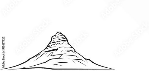 Rough sketch of a solitary peak, detailed with sharp lines