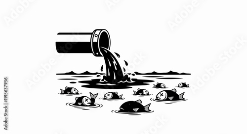 Pollution flows from pipe, killing fish in murky water