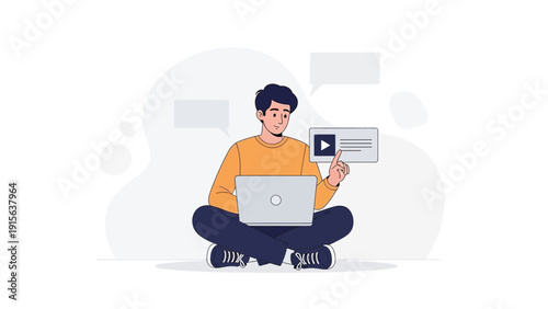 Man using laptop for online learning, video streaming, or social media