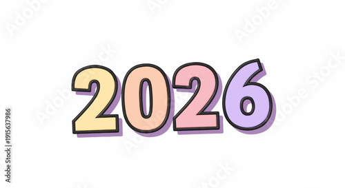 Playful pastel numbers spell out the year 2026