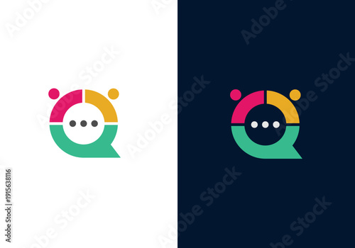 Chat design logo, people talking, family together, human unity, chat bubble logo vector icon with human combination in colorful