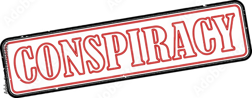 Red outlined "Conspiracy" text within a grunge-style rectangle