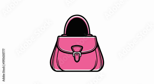 Pink handbag with a black interior, buckle, and outline