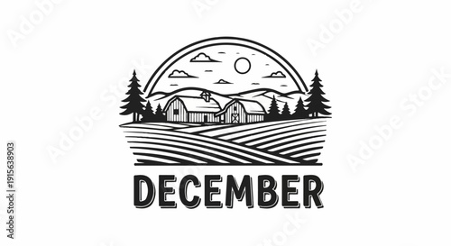 Rustic barn and farm landscape under a sunny sky, with trees