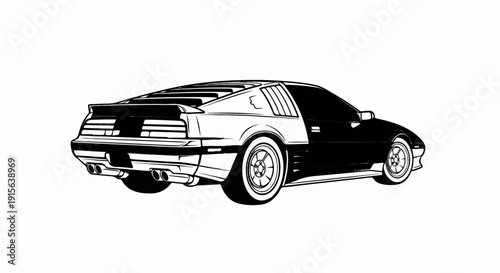 Retro sports coupe, sleek design, dual exhaust pipes and louvers