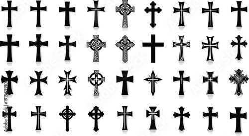 Cross silhouette vector illustration, religious icons, Christian artwork, black decorative design, Celtic cross graphic, ornate symbol, faith emblem, spiritual logo