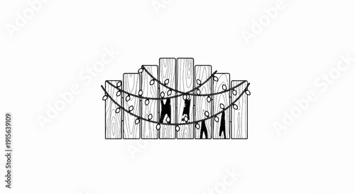 Rustic wooden fence with festive string lights illuminates a hidden message