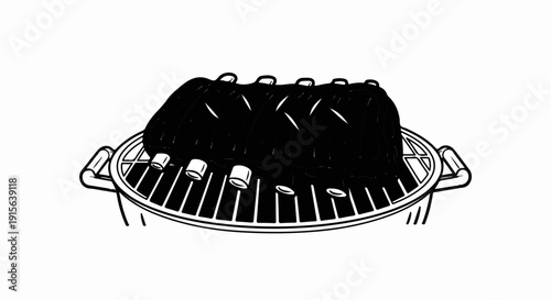 Ribs cooking on a charcoal grill, minimalist illustration