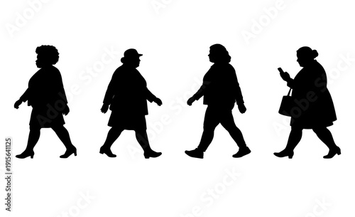vector illustration. Silhouettes of overweight people. Big set of married couples.	
