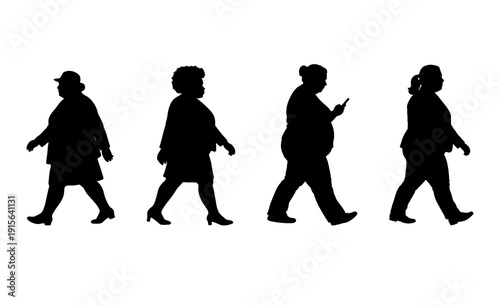 vector illustration. Silhouettes of overweight people. Big set of married couples.	
