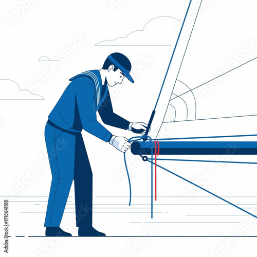 Young Sailor Rigging A Sailboat Harnessing Nautical Adventure And Precision