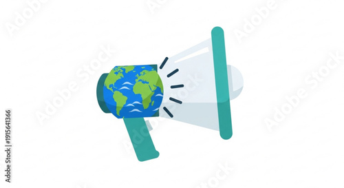 Megaphone with Earth globe symbolizing global announcement or world news flat vector illustration for communication and media concepts