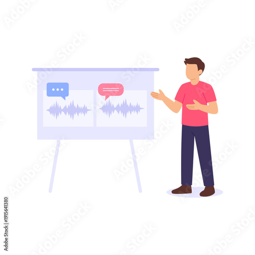Evaluating Communication, assessing clarity effectiveness and interaction, Flat vector character illustration